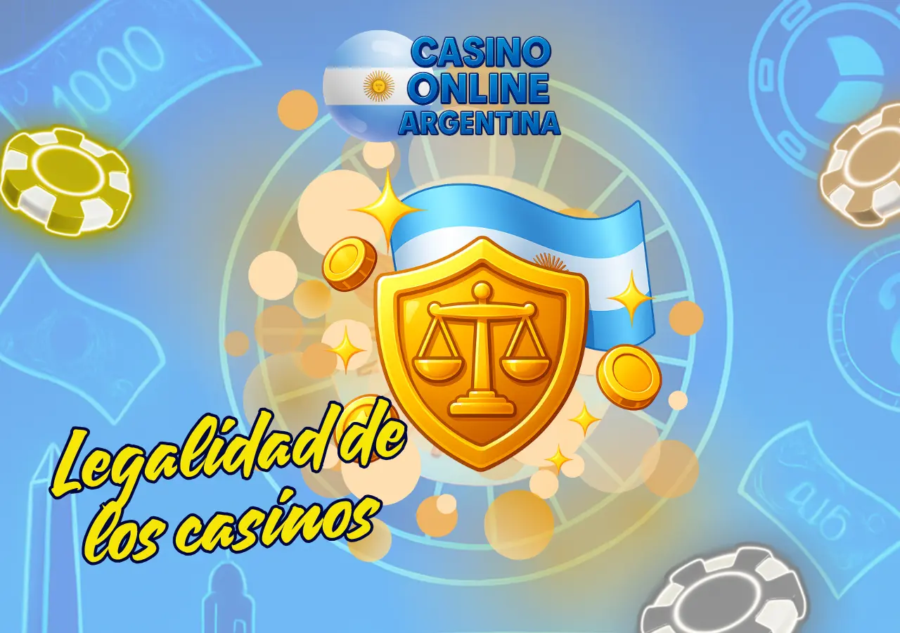 Escudo dorado con balanza y bandera argentina simbolizando la legalidad de los casinos en Argentina